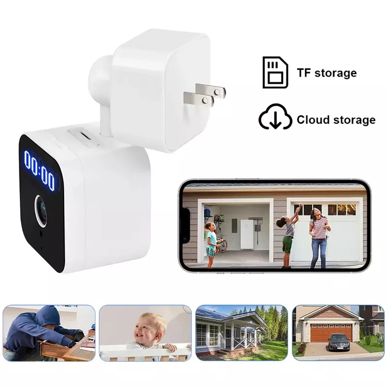 Digital Clock TuyaSmart APP Control for Baby/Pet/Dog WiFi Plug in Security Camera IR Night Vision 1080P HD Motion Detection with