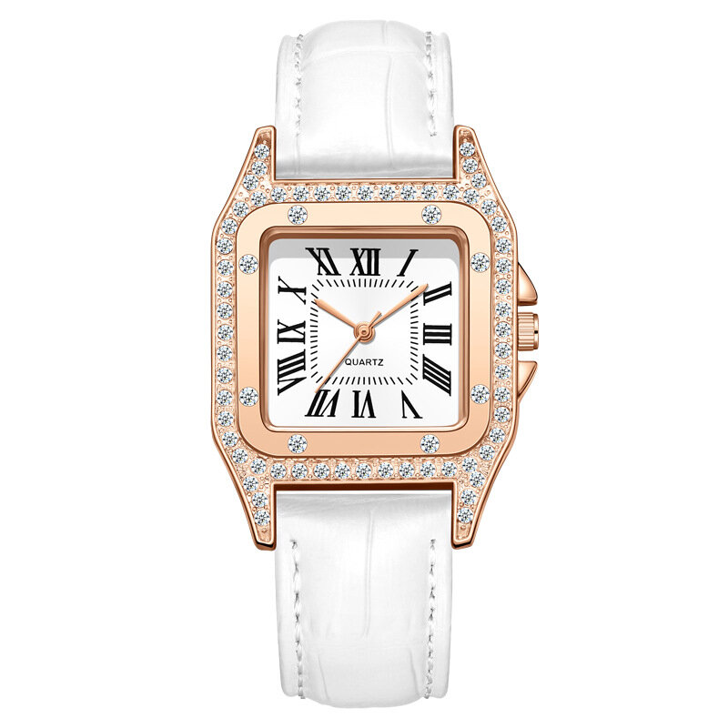 Vendita di orologi da donna al quarzo con cinturino quadrato romano con diamanti alla moda