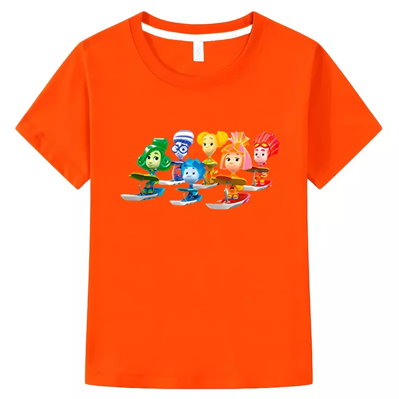 Camiseta de manga curta infantil, desenho animado russo The Fixies, tops 100% algodão, roupas infantis fofas, roupas de menina Y2K, verão