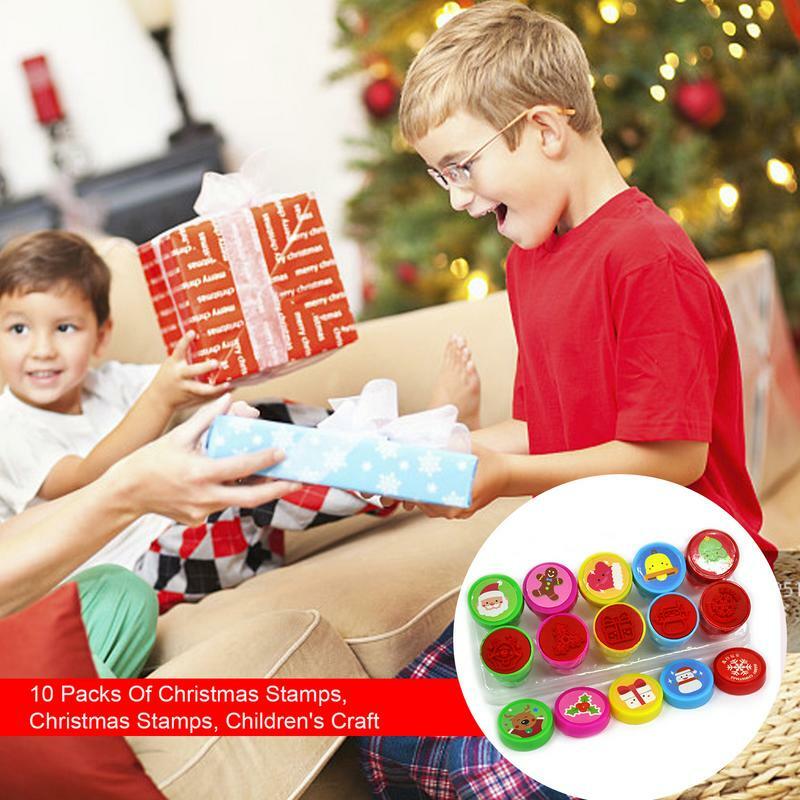 10 Packs of Christmas Stamps Children's Craft Holidays Stampers for Kids Party Favors Birthday Gift
