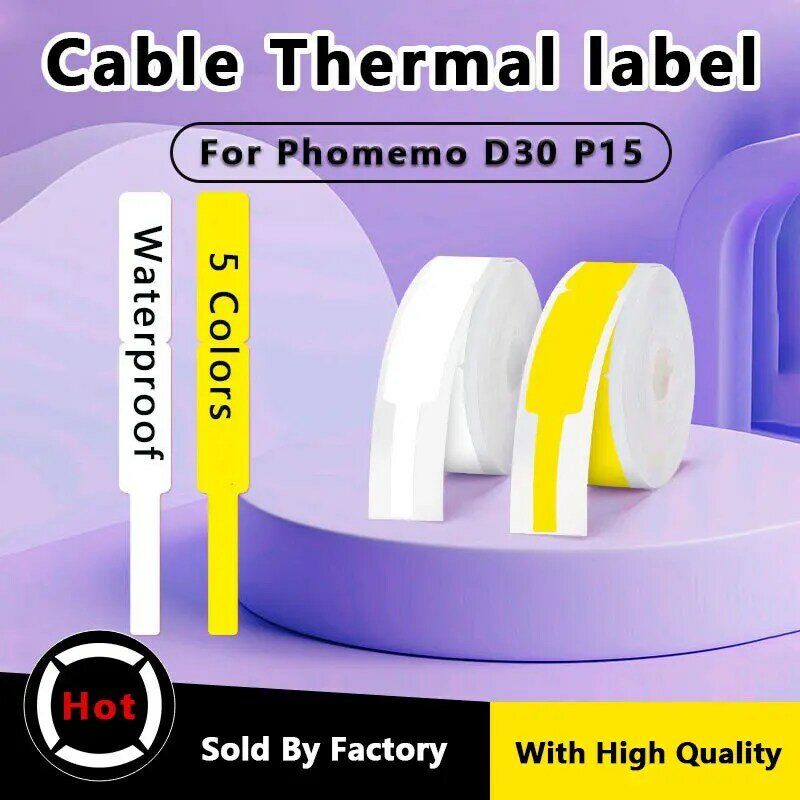 Autocollants d'étiquettes thermiques étanches pour imprimante portable, papier auto-adhésif, câble à degrés de rayure, Phomemo D30 Marklife P15