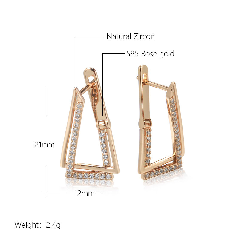 SYOUJYO triangolo geometria 585 orecchini Color oro rosa per le donne alla moda zircone naturale gioielleria raffinata orecchini inglesi One Touch