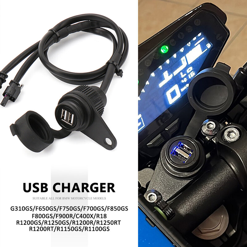 Adaptador de cargador USB impermeable para motocicleta, puerto USB Dual de carga rápida para BMW R1200GS, R1250GS, Adventure, R1200R, R1250RT, R1200RT