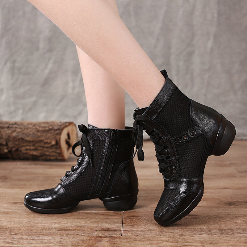 Dance Shoes For Women With Soft Adult Square Dance Sailor Dancing Shoes Woman High Cut Top Layer Cowhide Dance Boots Breathabe