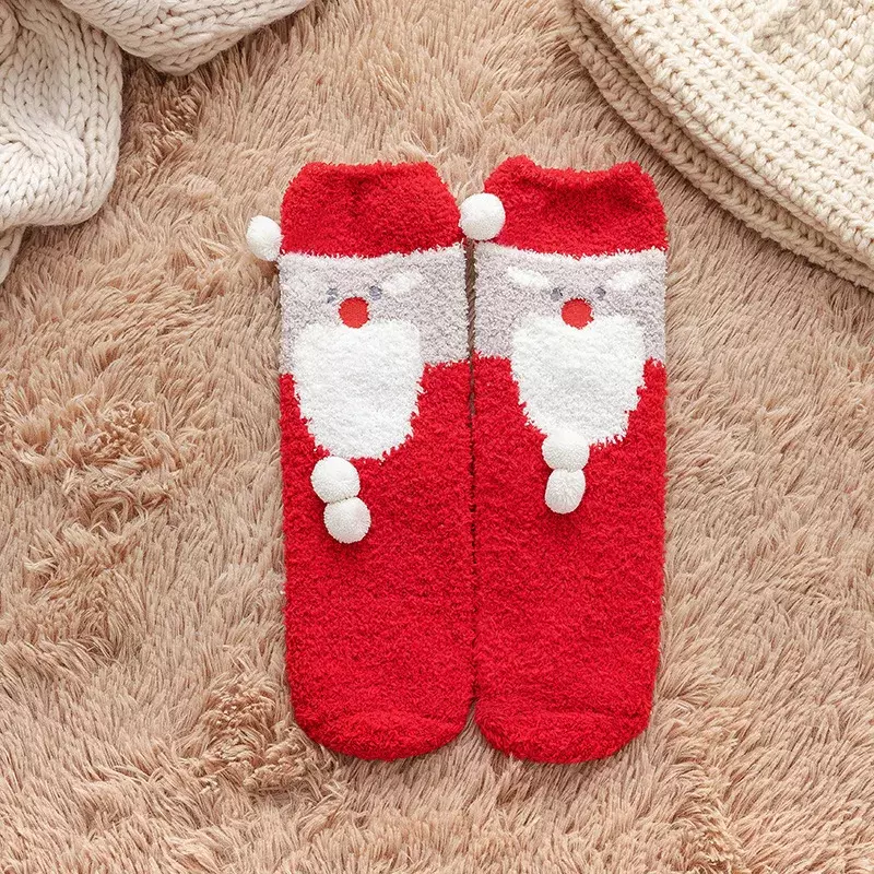 Calcetines gruesos de invierno para mujer, calcetín de terciopelo Coral bordado, Media terciopelo para dormir, hogar