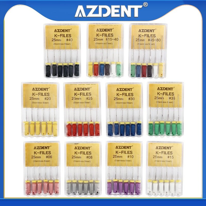 AZDENT-limas K de acero inoxidable para uso manual Dental, herramientas de dentista, instrumentos de laboratorio Dental, 21/25mm, 1 caja