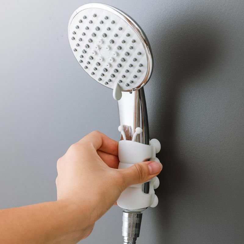 Braket cangkir hisap silikon, perlengkapan kamar mandi rak penyimpanan kepala pancuran dapat dilepas untuk dinding
