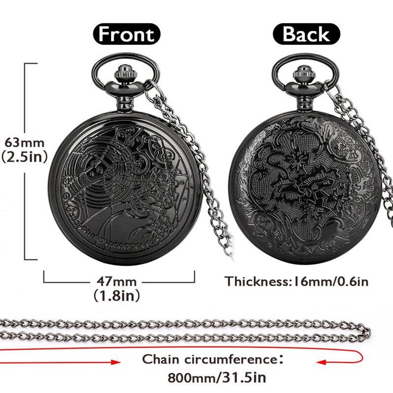 Fashion Movie Time Lord Portable Watches Space Exploration Hero Design Quartz Pocket Watch Black Cosplay Gifts with Chain 2022