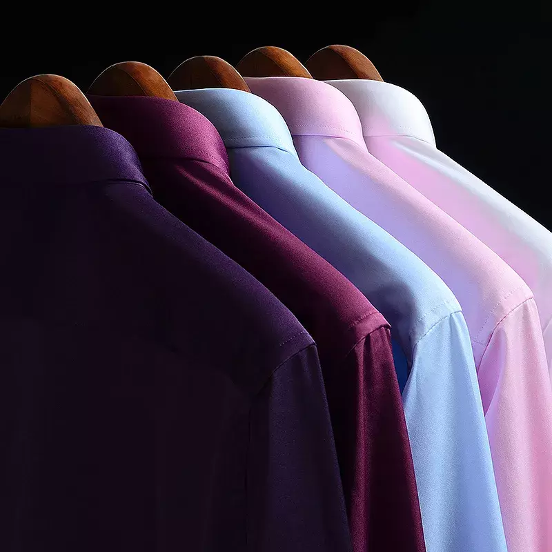 2023 비철 솔리드 소프트 이지케어 스트레치 셔츠, 남성 스판덱스 긴 소매 드레스 셔츠, 남성 오피스 셔츠, 남성 의류