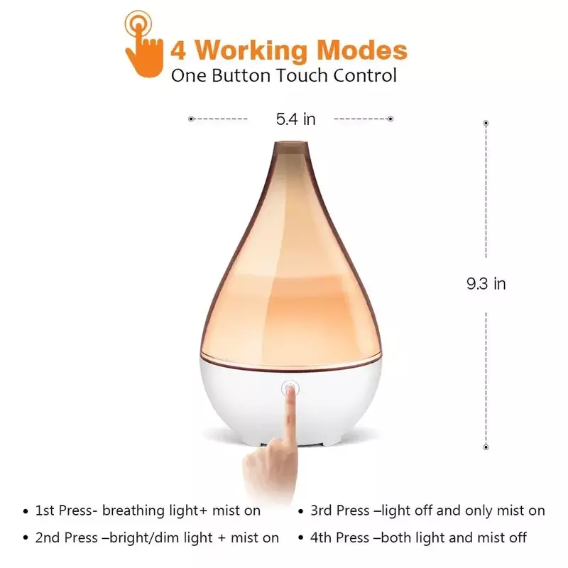 Air Humidifier Vase Shaped Essential Oil Diffuser Cover Cool Mist Maker Aromatherapy Diffusor Unique 200ml for Home Humidifiers