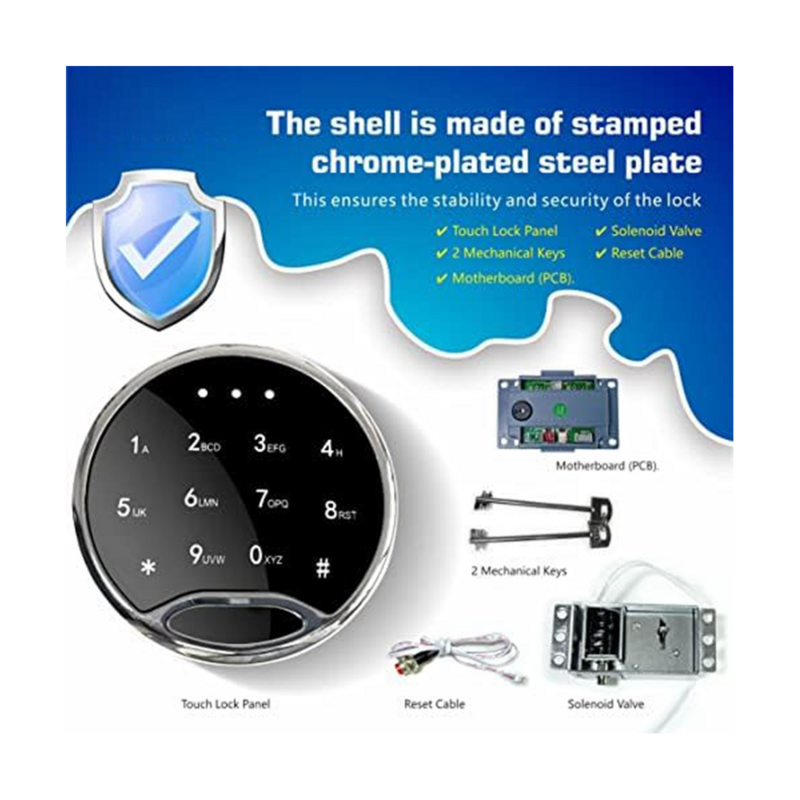 Kunci aman pengganti kunci aman elektronik Kit kunci aman bantalan sentuh/Keypad dengan kunci Solenoid 2 kunci Override