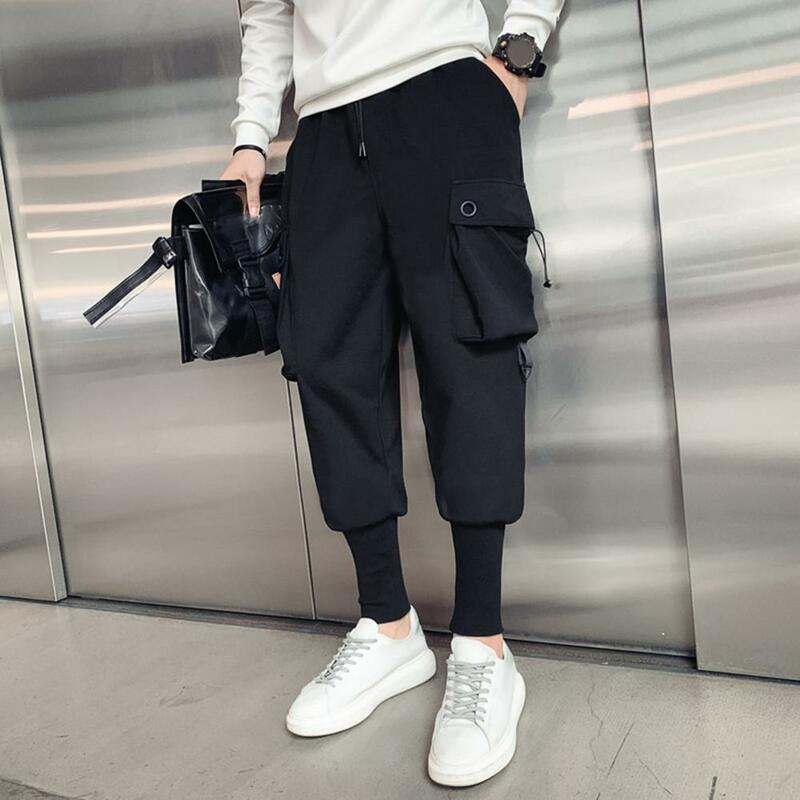 Men Cargo Trousers Soft Breathable Men's Cargo Pants with Ankle-banded Design Elastic Waist Multi Pockets for Casual Sport