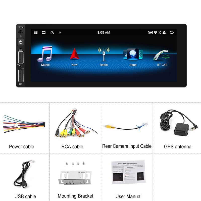 Podofo-Leitor multimídia para carros, rádio MP5, Carplay sem fio ou com fio, Android Auto, Bluetooth, FM, Link Mirror, Stereo, 6.86 ", 1Din