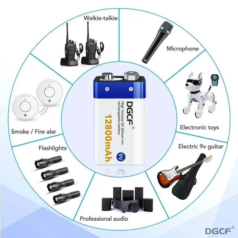 煙探知器と煙探知器用の充電式バッテリー,9vリチウム電池,USB充電ケーブル付き