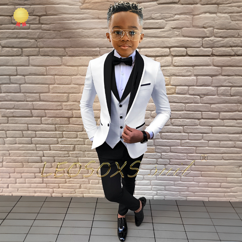 Boy's suit wedding event birthday dress (shawl collar single-button jacket + vest + trousers) for children aged 3~16