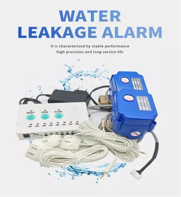 Detector de fugas de agua, sistema de alarma con válvula de cierre automático y 2 sensores de detección para evitar inundaciones