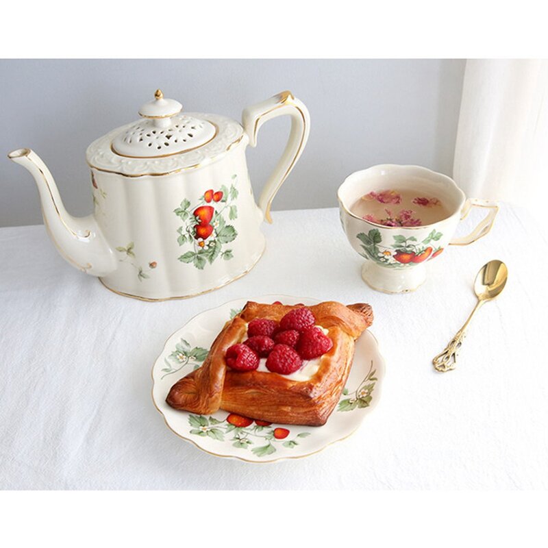 Французский чайник в стиле ретро, кофейная чашка, чашка с золотым краем, блюдце, большой чайник с цветами, английская чашка для послеобеденного чая B
