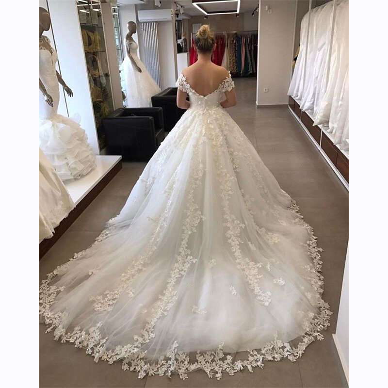 Vestidos de novia de tul blanco Noble para mujer, con hombros descubiertos vestido de novia, bordado 3D, Espalda descubierta, alta costura