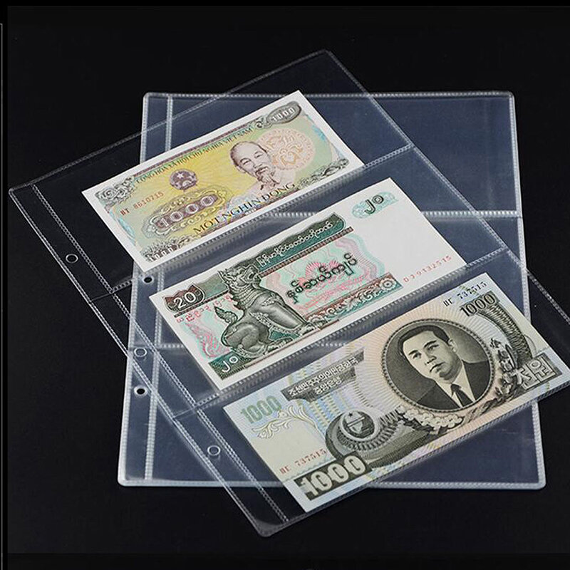 Pochettes transparentes pour billets de banque, album de collecte d'argent, cuir chevelu, page, support, adt, 3 emplacements, lot de 10 pièces