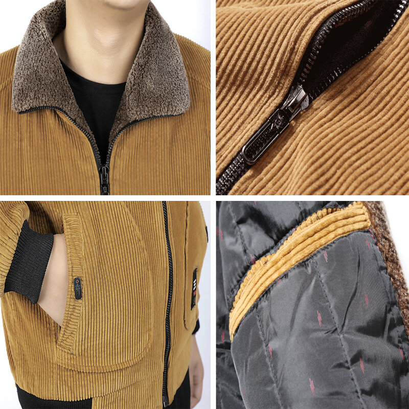Зимняя мужская куртка-бомбер, модные мужские вельветовые Теплые пальто с хлопковой подкладкой, повседневная верхняя одежда, термокуртки, мужская одежда