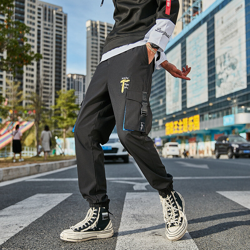 Новинка весна-осень мужские спортивные брюки карго Корейская версия Молодежные студенческие повседневные брюки хлопковые свободные модные трендовые укороченные брюки