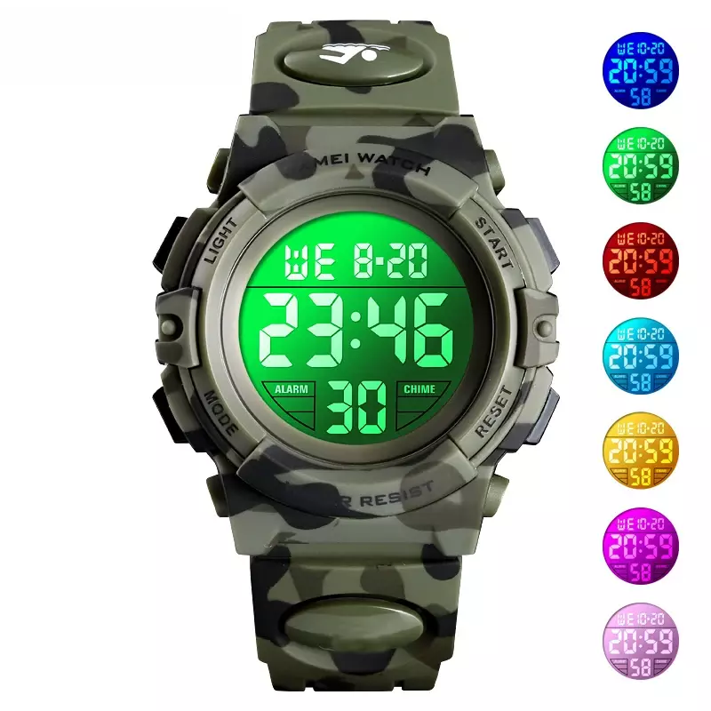 Children Camouflage Watch Sport Kids Rubber Strap Waterproof LED Digital Watch for Kid Student Girl Boy Wristwatch Clock