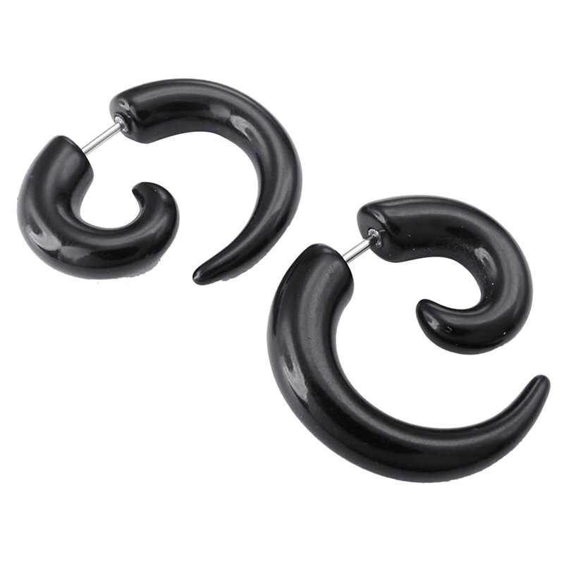 4X Jewellery Mens Horn Claw Stud Earrings, Cheater Fake Ear Plugs Gauges Illusion Tunnel, Black (With Gift Bag)