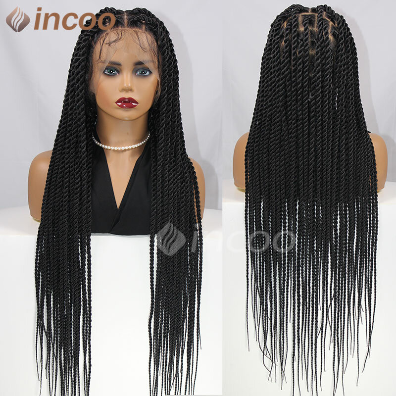 Synthetic Full Lace Wig Senegalese Twist Braided Wigs Crochet Box Wig Braid 36 Inches Braiding Hair Knotless Box Braids Wigs