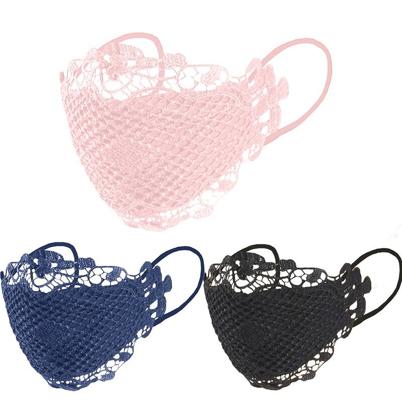 3 Pcs Washable And Reusable Face Mask Exquisite Breathable Mouth Covering Elegant Women'S Fashionable Lace Protective маска