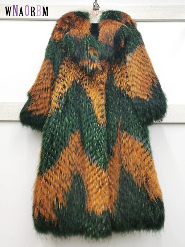 Abrigo de piel de zorro con rayas de colores para mujer, cárdigan largo de lujo, ropa elegante de talla grande, se puede personalizar, invierno, nuevo, 100%