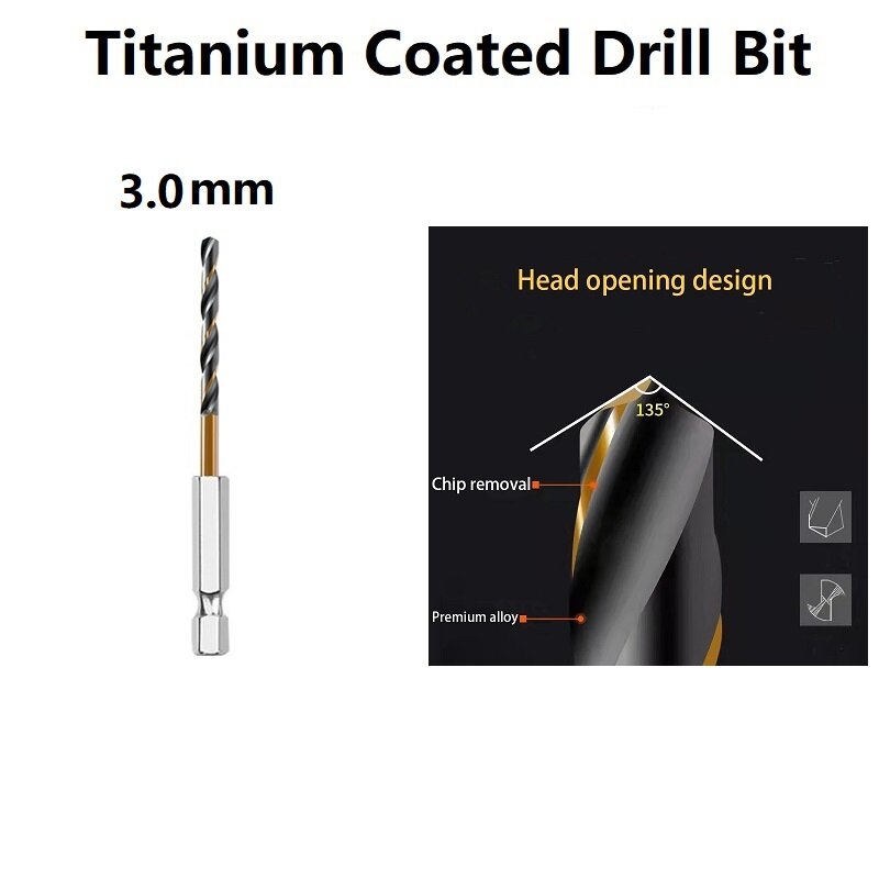 1pcs HSS Drilling Bit Titanium Coated Drill Bit Set 1/4 Hex Shank Drill 1.5-6.5mm 4341 High Speed Steel Screwdrivers