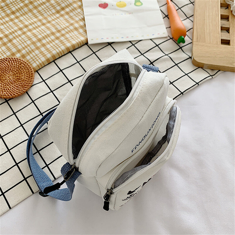 New Lovely Women's Canvas Bag Japanese Single Shoulder Pack Casual Cartoon Printing Crossbody Mobile Phone Package For Student