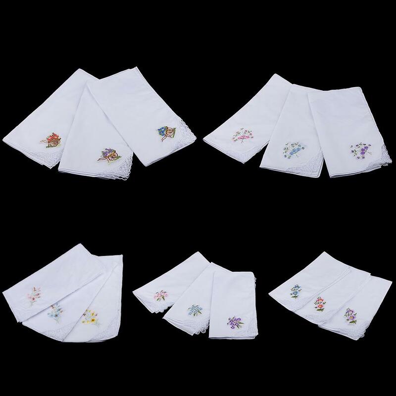 12x Frauen weiße Blume Stickerei Spitze Taschentuch Taschentuch Schals