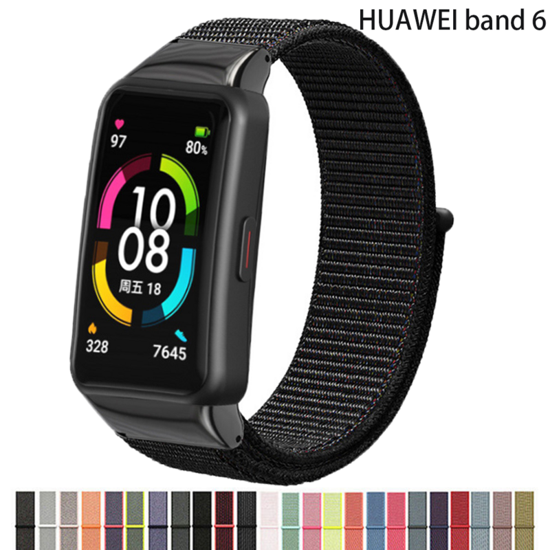 สร้อยข้อมือไนลอนสำหรับ Huawei Band 6สาย6 Pro Correa Smartwatch อุปกรณ์เสริมเข็มขัด Breathable กีฬา Honor Band 6สาย