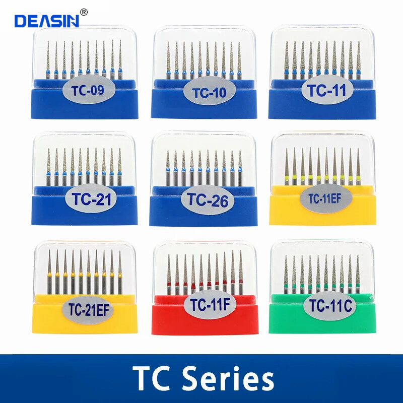 Fraises dentaires diamantées haute vitesse, outils de polissage pour pièces à main TC-11F TC-11 10 pièces/boîte