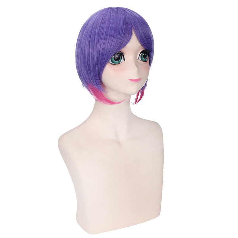 Wig Cosplay 30CM campuran ungu merah mawar rambut palsu bagian tengah Wig ekstensi rambut palsu Wig Anime sintetik Wig pesta