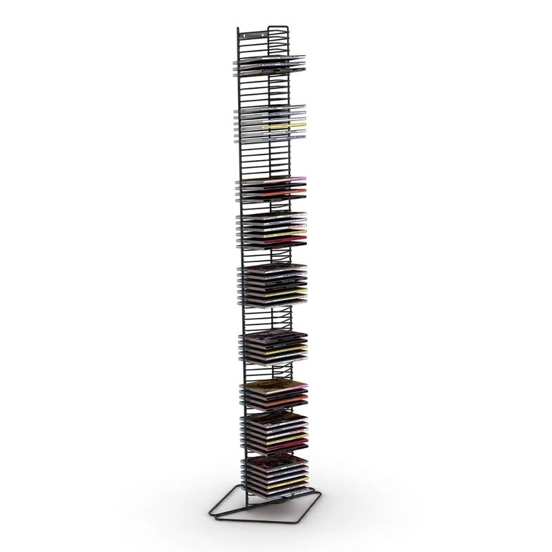 Torre de almacenamiento de medios de acero de calibre pesado de ónix contemporáneo de 80 discos, negro