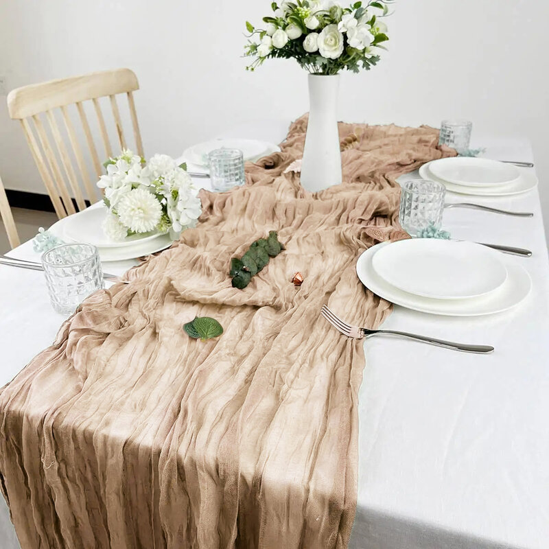 Camino de mesa de gasa semitransparente, conjunto de mesa de arpillera, pastel de queso, comedor rústico, boda, decoración de cumpleaños, ropa de mesa Bohemia
