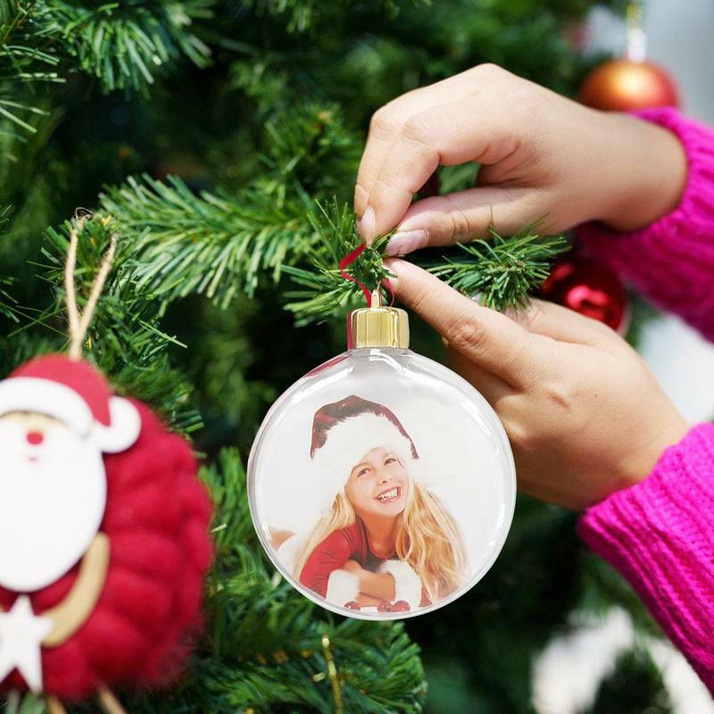 การตกแต่งคริสต์มาสเครื่องตกแต่งแขวนต้นไม้คริสต์มาสสำหรับบ้านปีใหม่จี้กรอบรูปใสแบบ DIY ลูกบอลห้าดาวสำหรับตุ๊กตาหิมะ
