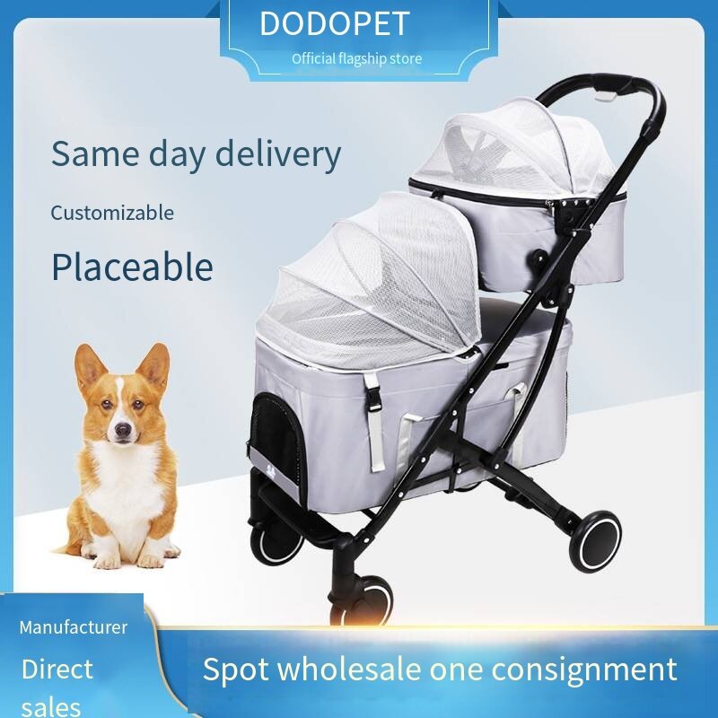 Carrito de viaje de doble capa para mascotas, carrito desmontable de dos capas para perros y gatos pequeños y medianos, novedad de 2023