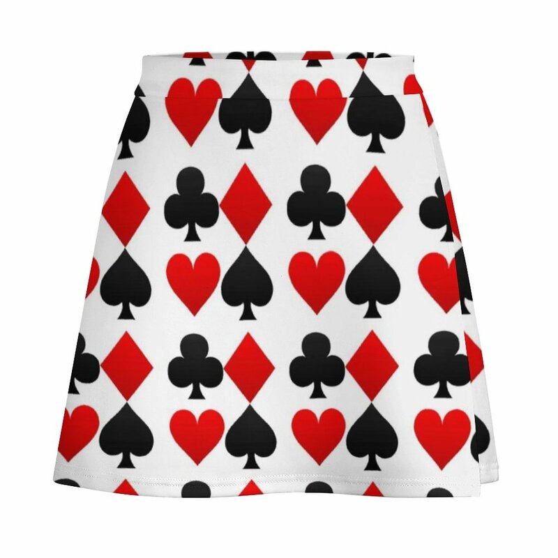 Юбка-трапеция Y2K с принтом, повседневная элегантная мини-юбка с принтом в виде игральных карт, покерных клубов и сердец, со стразами, подарок на день рождения