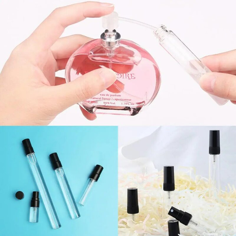 2/3/5/10ml Portable Glass Perfume Bottle Plastic Atomizer Empty Travel Cosmetic Perfume Container With Black Cap Dropshipping