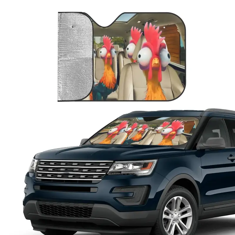 ม่านบังแดดรูปสัตว์ตลกสำหรับคนขับไก่ที่บังแดดหน้ารถแบบตลก70x13 0ซม. ที่บังแดดแว่นกันแดดมู่ลี่