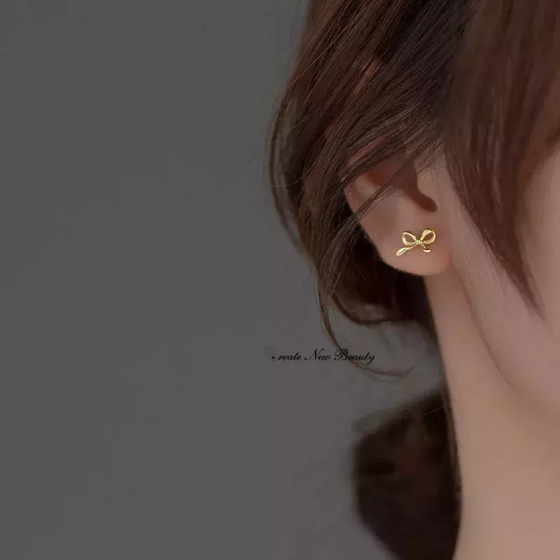 Anting-anting modis untuk wanita manis lucu busur kancing anting-anting 925 jarum perak sederhana minimalis telinga tindik perhiasan hadiah