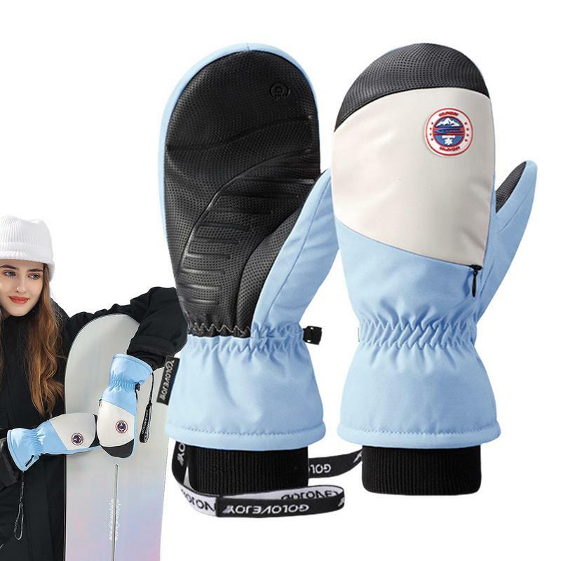 Sarung tangan tahan angin termal Ski, sarung tangan salju tahan air, sarung tangan musim dingin hangat layar sentuh wanita dengan tali pergelangan