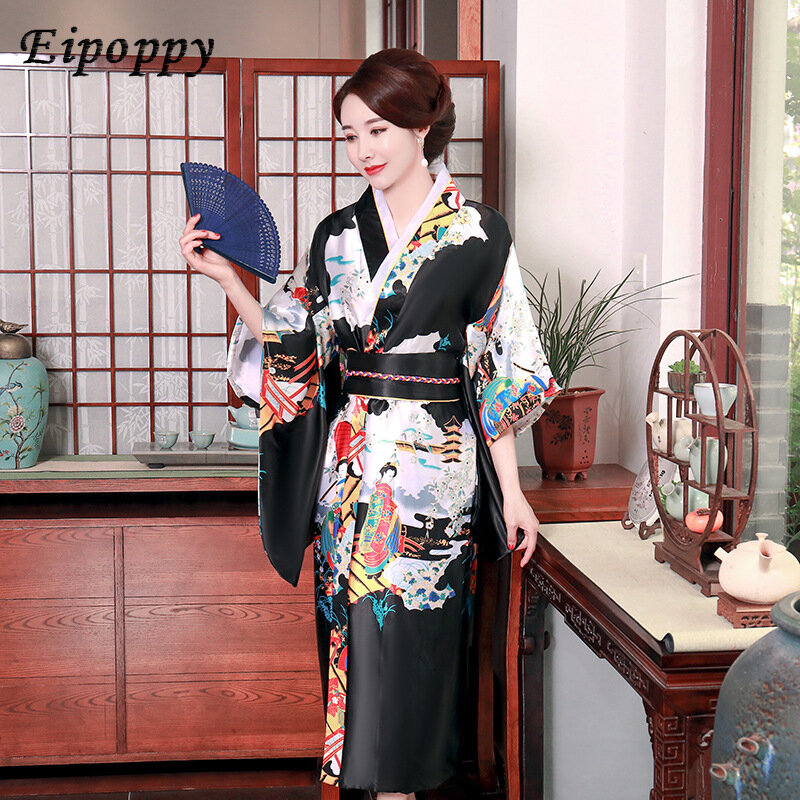 ชุดนอนผ้าไหมเลียนแบบกิโมโนญี่ปุ่นของผู้หญิงชุดเจ้าสาวเสื้อคลุมชุดนอนกลางคืน