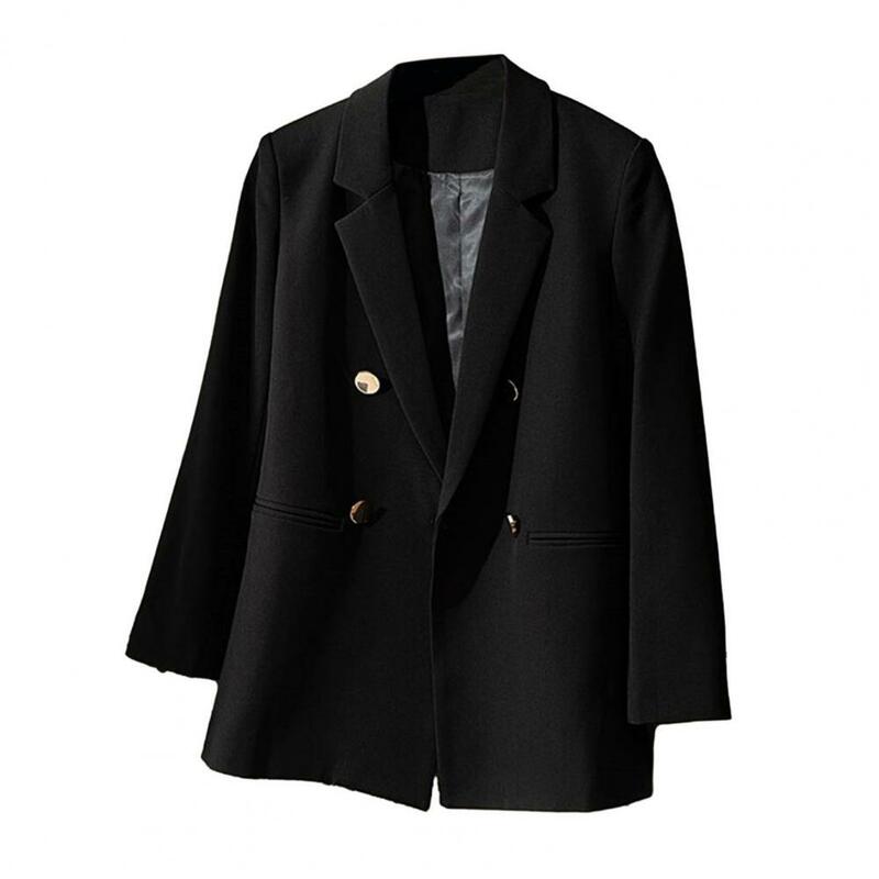 Casaco de terno trespassado feminino, estilo formal de negócios, jaqueta solta, lapela casual, manga comprida, monocromática, jaqueta OL de comprimento médio, mulheres