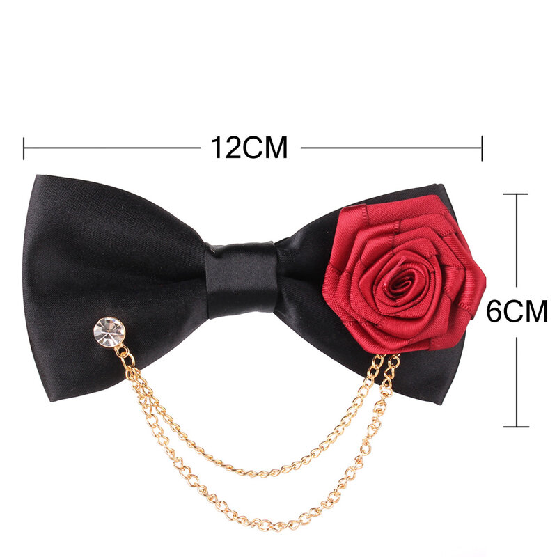 Pajarita negra con decoración de Metal para hombres y mujeres, pajarita de boda para adultos, corbatas de traje, corbata de padrino de boda con Floral, nuevo