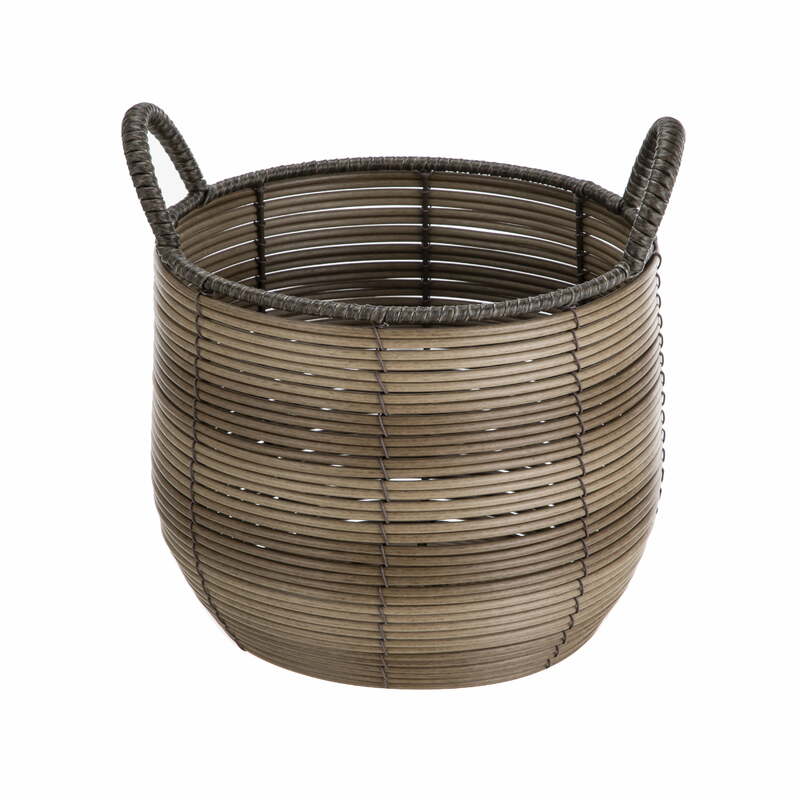 Mainstays Round Brown PE Storage Basket with Handles, 10.04" D x 10.63" H