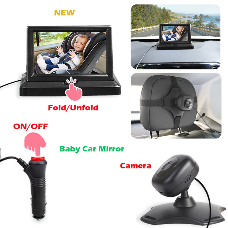 Espelho de carro de alta definição para o bebê, carro assento câmera infantil segurança relógio ferramenta, 4-3 ", profissão assistindo dispositivo, profissional